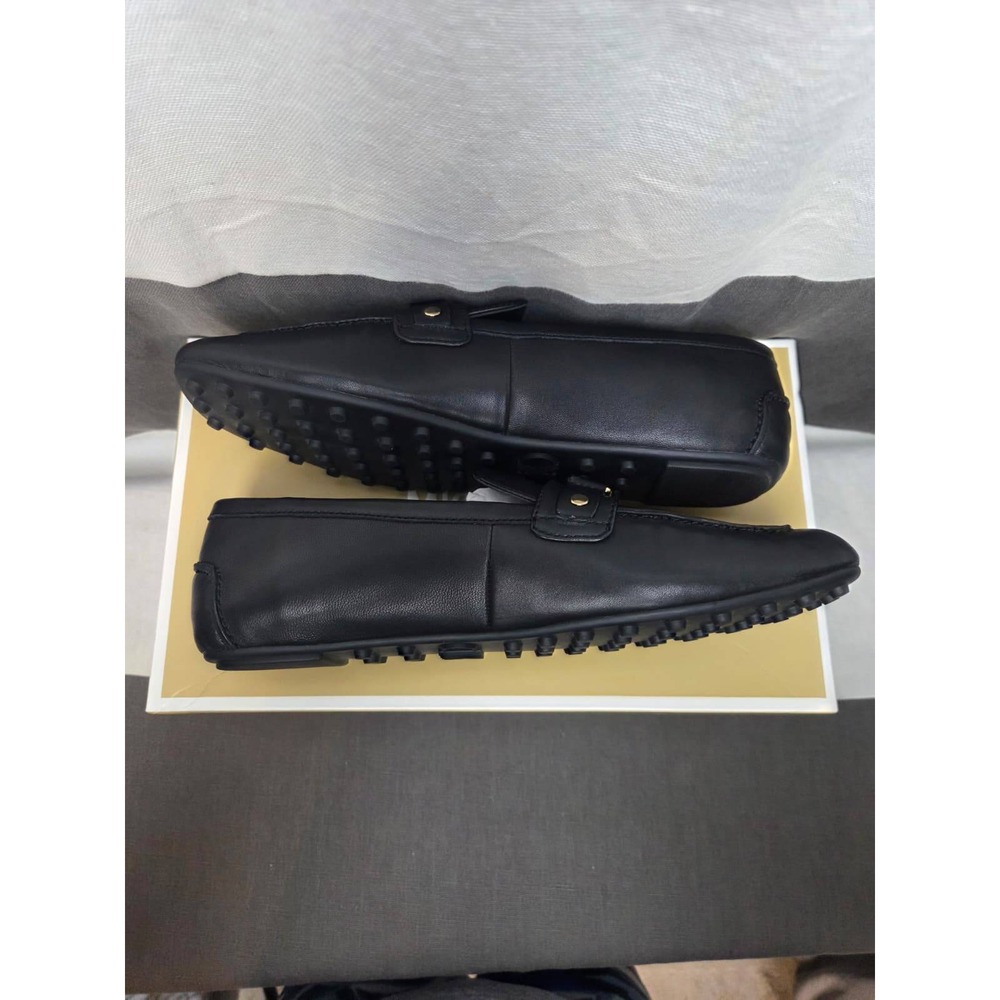 Michael Kors Mandy Loafer Moc Black Leather Square Toe Logo Buckle Shoe - Picture 8 of 10